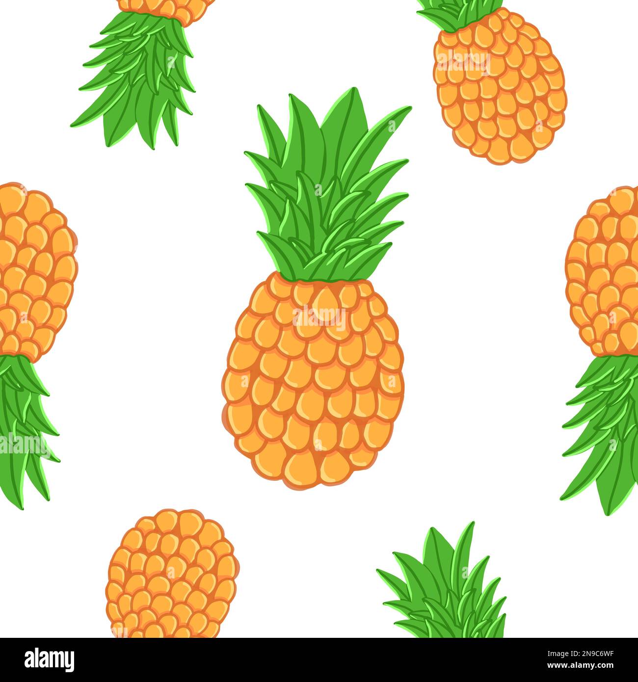 Einfaches, nahtloses Muster aus Ananas. Vektordarstellung im flachen Cartoon-Stil, isoliert auf weißem Hintergrund. Stock Vektor