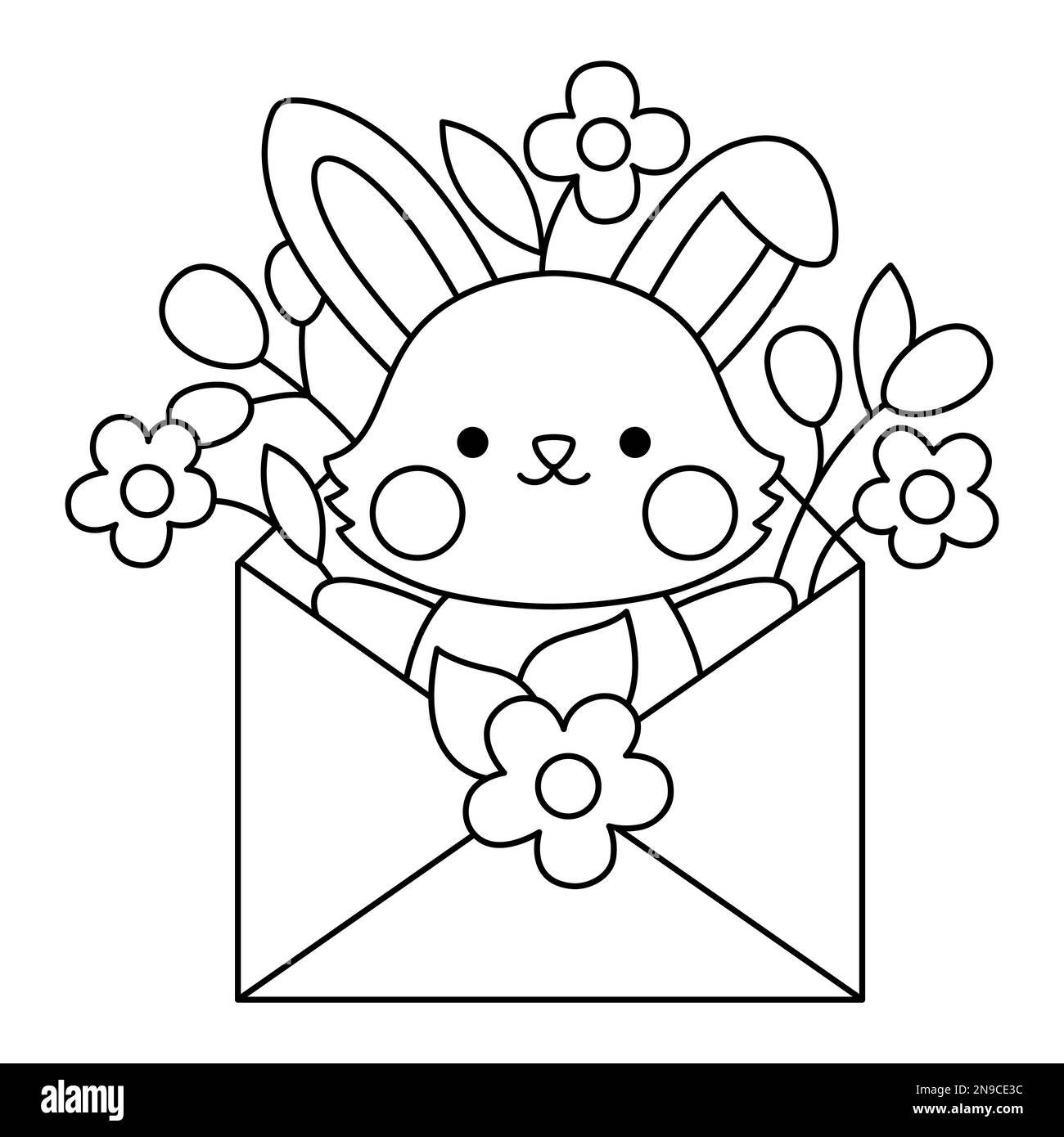 Vector schwarz-weiße Osterhase-Ikone für Kinder. Niedliche Kawaii-Linie Kaninchen-Illustration oder Malseite. Komischer Cartoon-Hasen-Charakter. Traditionelles sp Stock Vektor