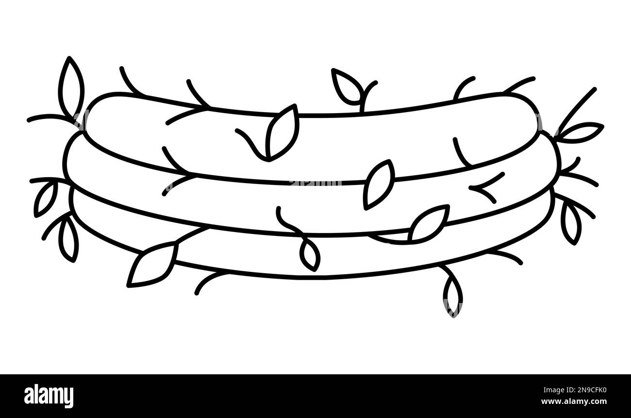 Vektor schwarz-weißes Kawaii-Nestliniensymbol isoliert auf weißem Hintergrund. Frühling, Ostern oder Farm lustige Illustration oder Malseite. Süßer Cartoon-bi Stock Vektor