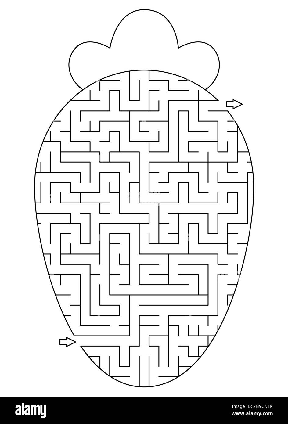 Schwarz-weißes Labyrinth in Form einer Karotte für Kinder. Vorschulzeilenausdruckbare Aktivität mit großem Gemüse. Geometrisches Labyrinth, Puzzle oder Malspiel p Stock Vektor