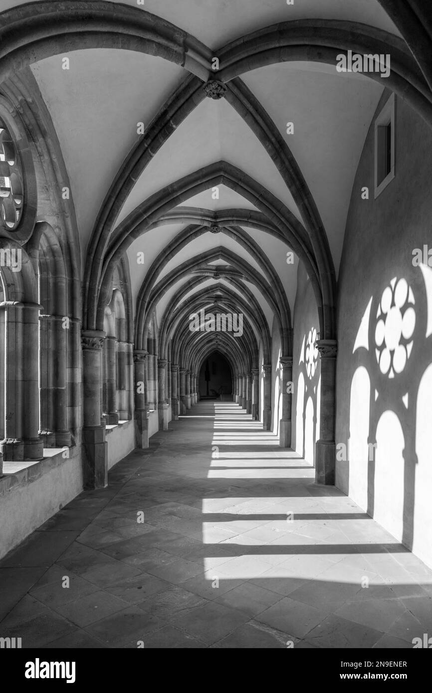 Trier, Deutschland - 7. November 2020: Malerische Säule und Insel im alten Kloster am Dom von Trier Stockfoto