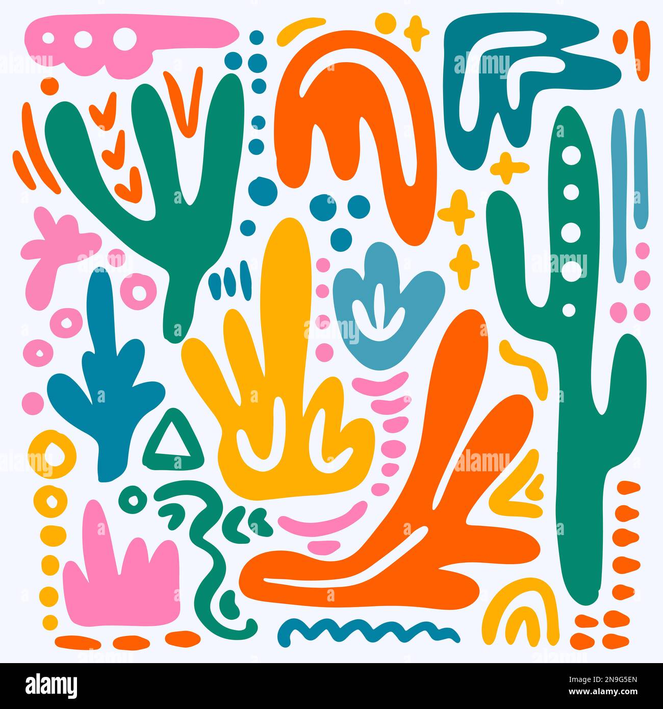ABSTRAKTE ORGANISCHE STOFFE von Folk Doodle Sketch Moderne afrikanische handgezeichnete flache Formen für Textildruck Hintergrund Textil Matisse Style Creative Art CL Stock Vektor