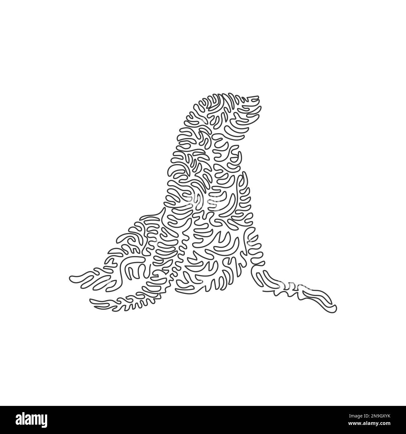 Eine einzelne, lockige Linienzeichnung eines niedlichen Seelöwen abstrakte Kunst. Durchgängige Linienzeichnung als Vektordarstellung von fabelhaften Wassersäugetieren Stock Vektor
