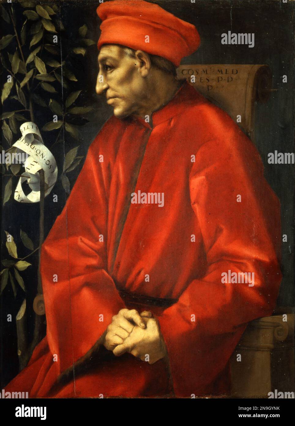 Cosimo di Giovanni de' Medici (1389-1464), italienischer Bankier und Politiker, der die Familie Medici während eines Großteils der italienischen Renaissance als effektive Herrscher von Florenz etablierte. Porträt von Jacopo Pontormo Stockfoto