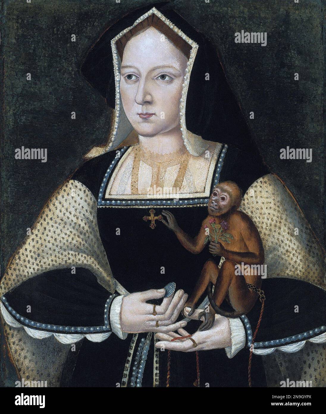 Katharina von Aragon (1485-1536) Königin von England als erste Ehefrau von König Heinrich VIII Porträt von Lucas Horenabout, 1525 Stockfoto