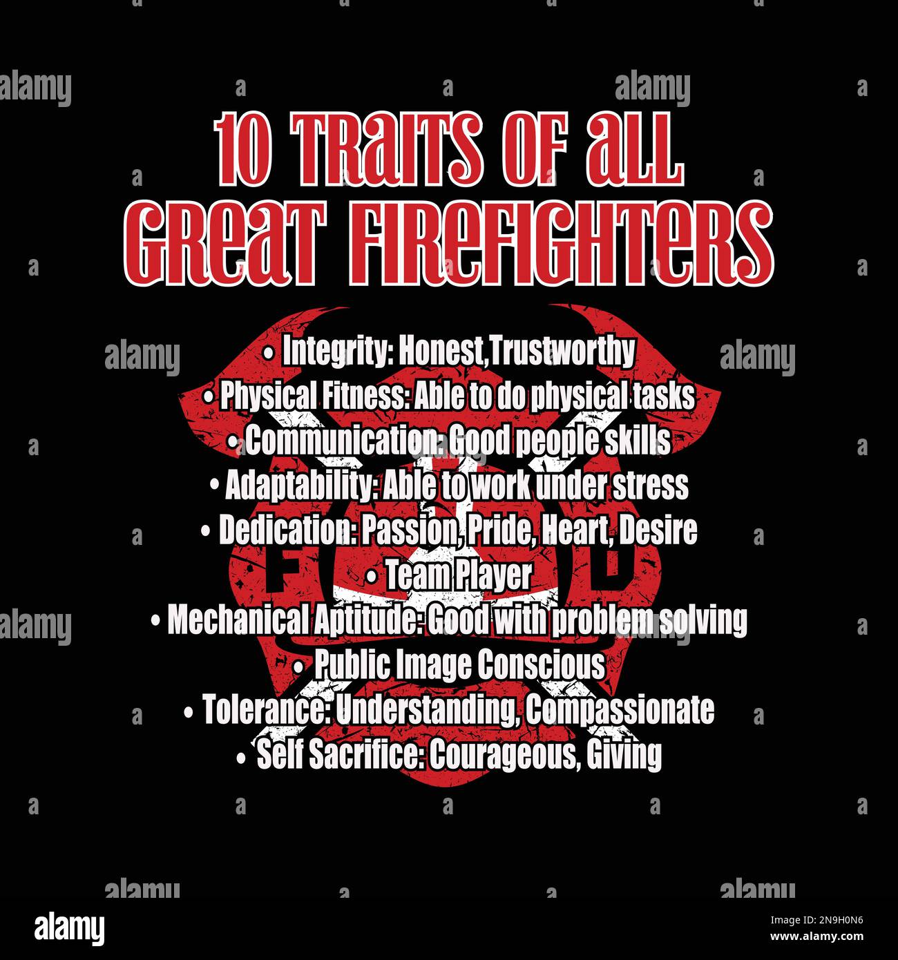 10 Eigenschaften aller großen Feuerwehrleute. Feuerwehrdesign. Stock Vektor