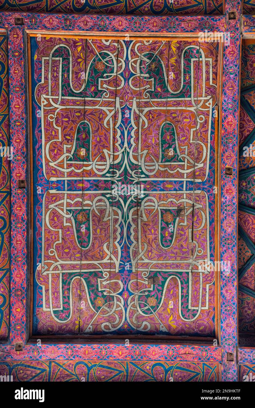Bemalte Decke, Emirs Frauenquartier, Tash Khauli Palast, 1830, Ichon Qala, Khiva, Usbekistan Stockfoto