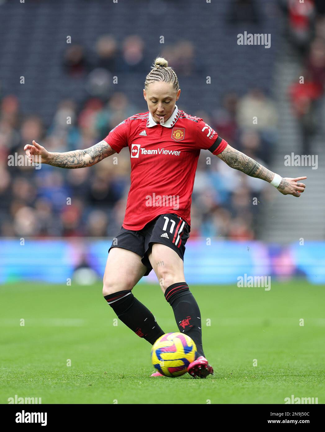 London, England, 12. Februar 2023. Leah Galton von man Utd Women während des FA Women's Super League-Spiels im Tottenham Hotspur Stadium, London. Der Bildausdruck sollte lauten: David Klein/Sportimage Stockfoto