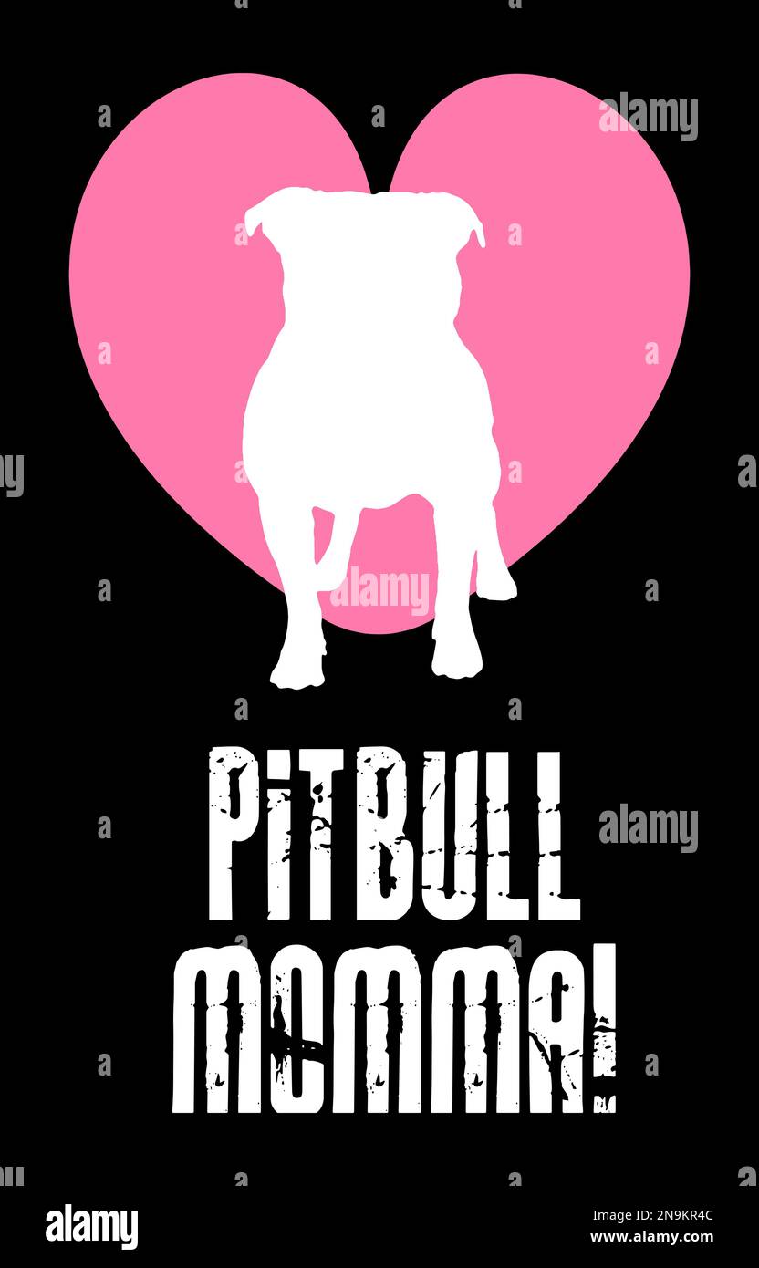 Pitbull-Mama-Schriftzug mit rosa Herzen und Pitbull-Silhouette. Stock Vektor
