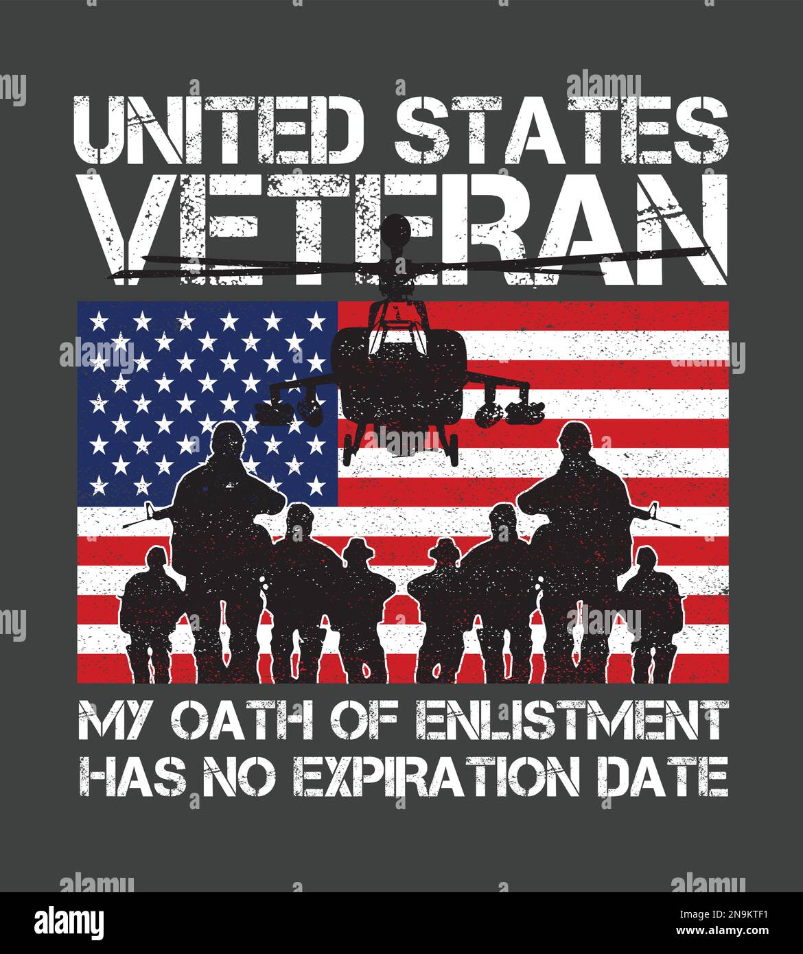 „United States Veteran“-T-Shirt-Design mit US-Flagge. Mein Amtseid hat kein Ablaufdatum. Stock Vektor