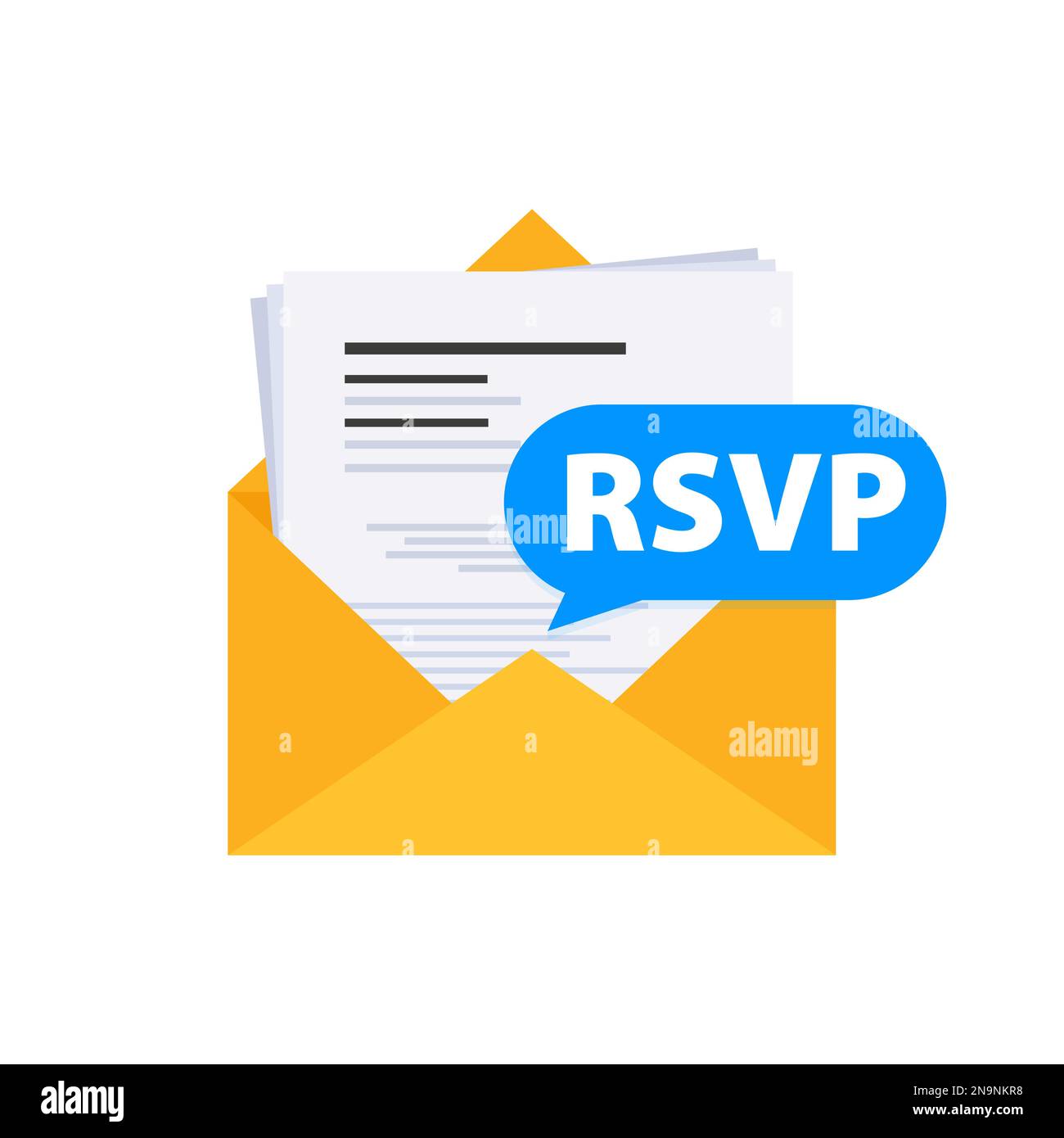 Brief in Umschlag zurücksenden. RSVP-Nachrichtenumschlag. Stock Vektor