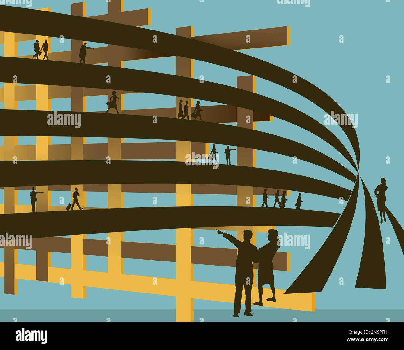 Ein Business Management-Team überwacht ein großes Bauprojekt in abstrakter Form. Dies ist eine 3-Abbildung. Stockfoto