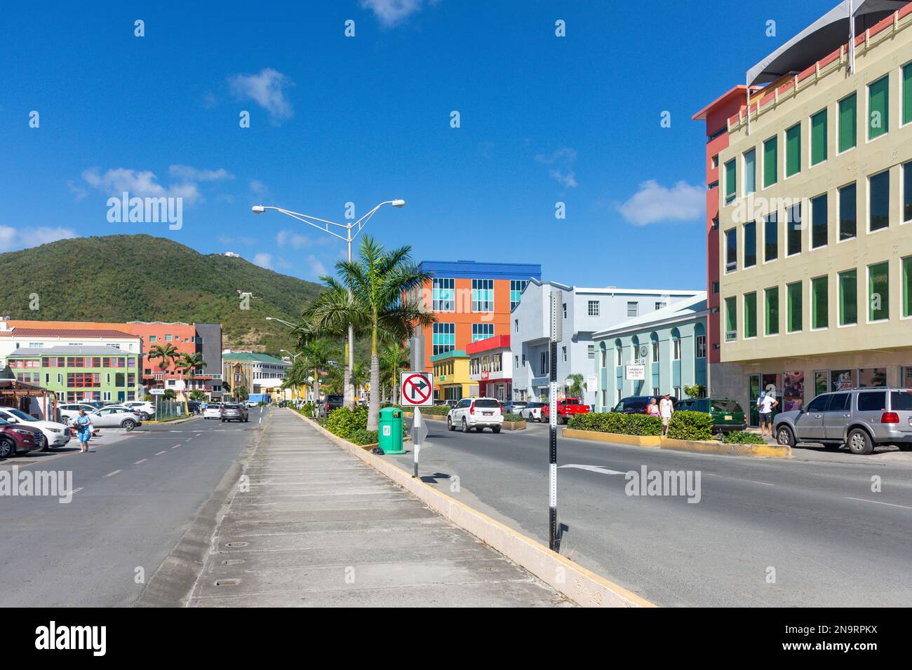 Stadtzentrum, Waterfront Drive, Road Town, Tortola, Britische Jungferninseln (BVI), kleine Antillen, Karibik Stockfoto