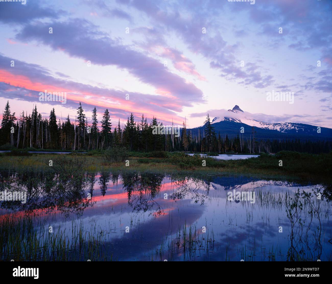Mountain Lake in der Abenddämmerung; Oregon, Vereinigte Staaten von Amerika Stockfoto
