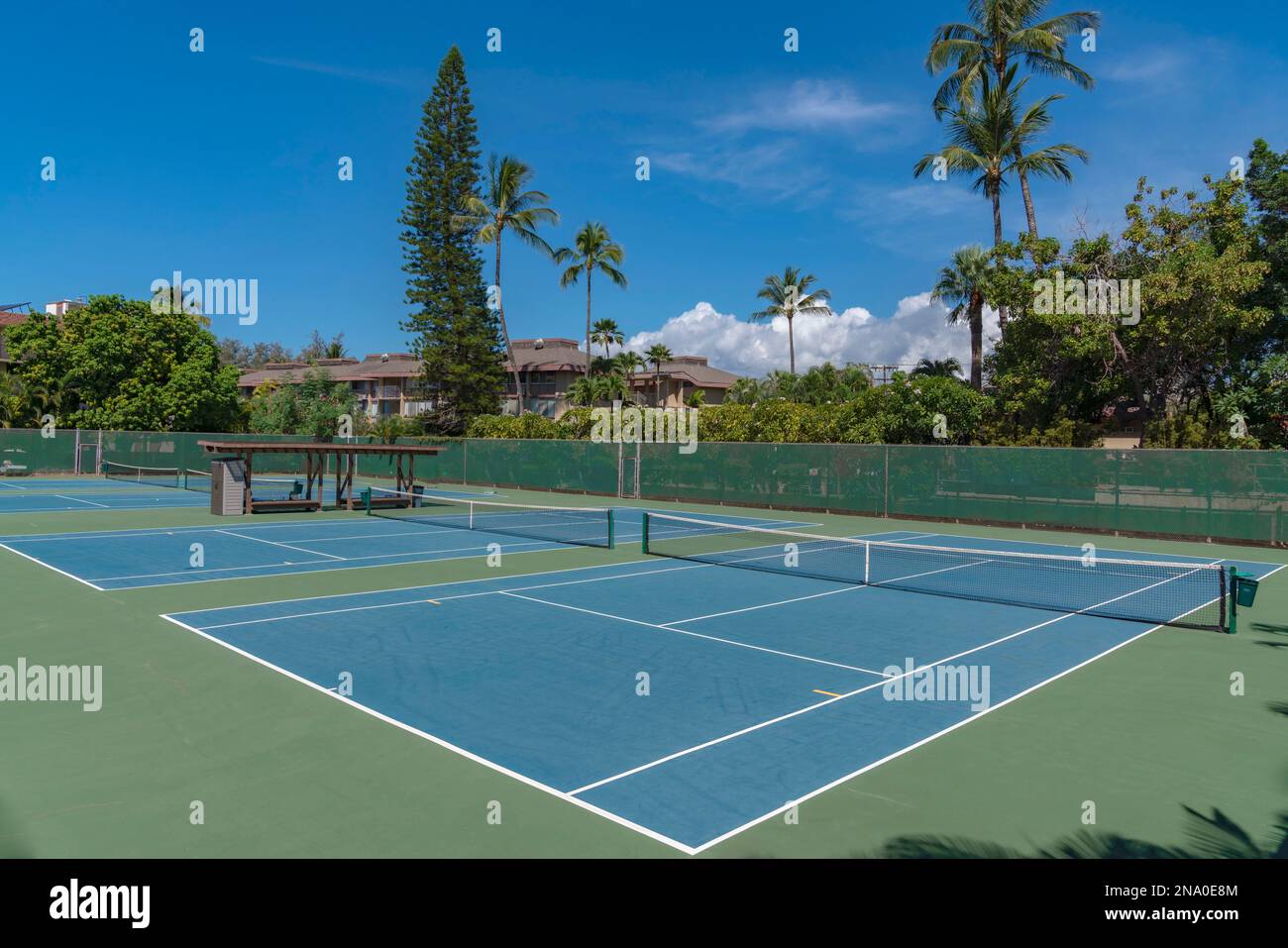 Tennisplätze in Kamaole Beach Park, Kihei, Maui, Hawaii, USA; Kihei, Maui, Hawaii, Vereinigte Staaten von Amerika Stockfoto