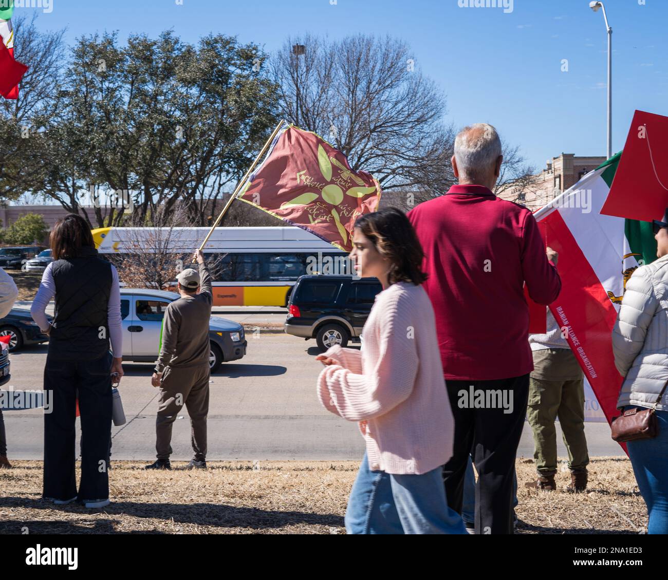PLANO, TEXAS – FEBRUAR 2023: Irans regierungsfeindlicher Protest Woman Life Freedom Stockfoto