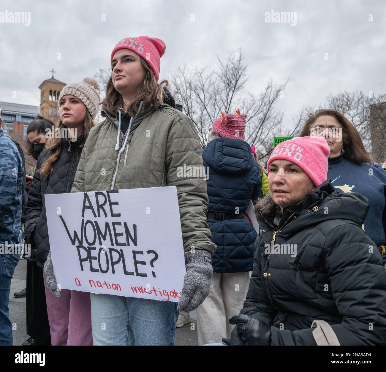 NEW YORK, NEW YORK. – 22. Januar 2023: Demonstranten zum Recht auf Abtreibung treffen sich zum 50. Jahrestag der USA Urteil des Obersten Gerichtshofs in der Rechtssache Roe gegen Wade. Stockfoto