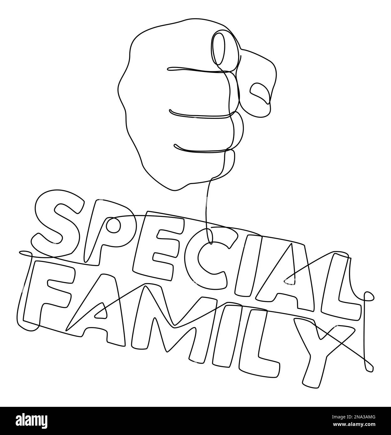 Eine durchgehende Handbewegung mit dem Wort "Special Family". Vektorkonzept zur Darstellung dünner Linien. Kontur Zeichnen kreativer Ideen. Stock Vektor