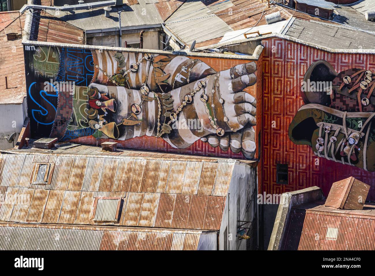Wandgemälde, Cerro Alegre; Valparaiso, Valparaiso, Chile Stockfoto