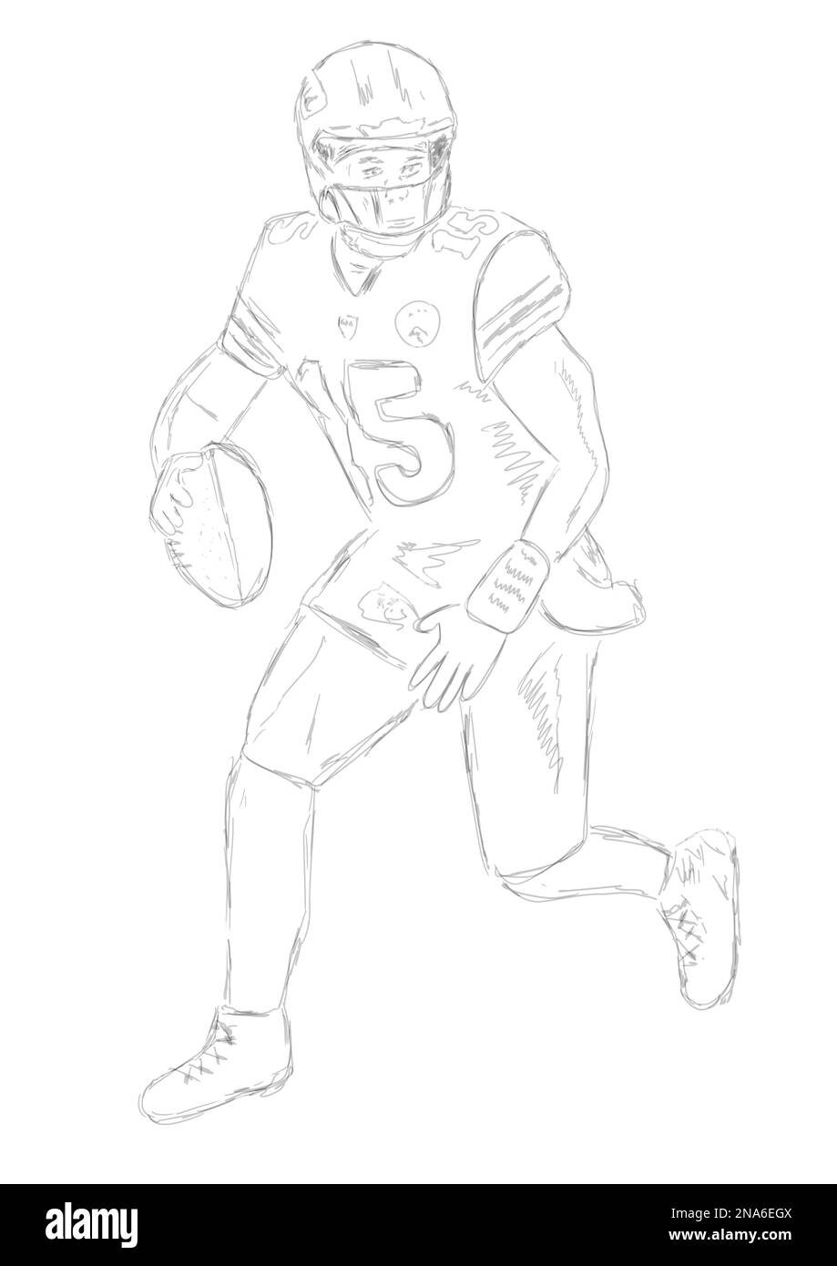 Strichzeichnung von Football Spieler Patrick Mahomes, Kansas City Chiefs Stockfoto