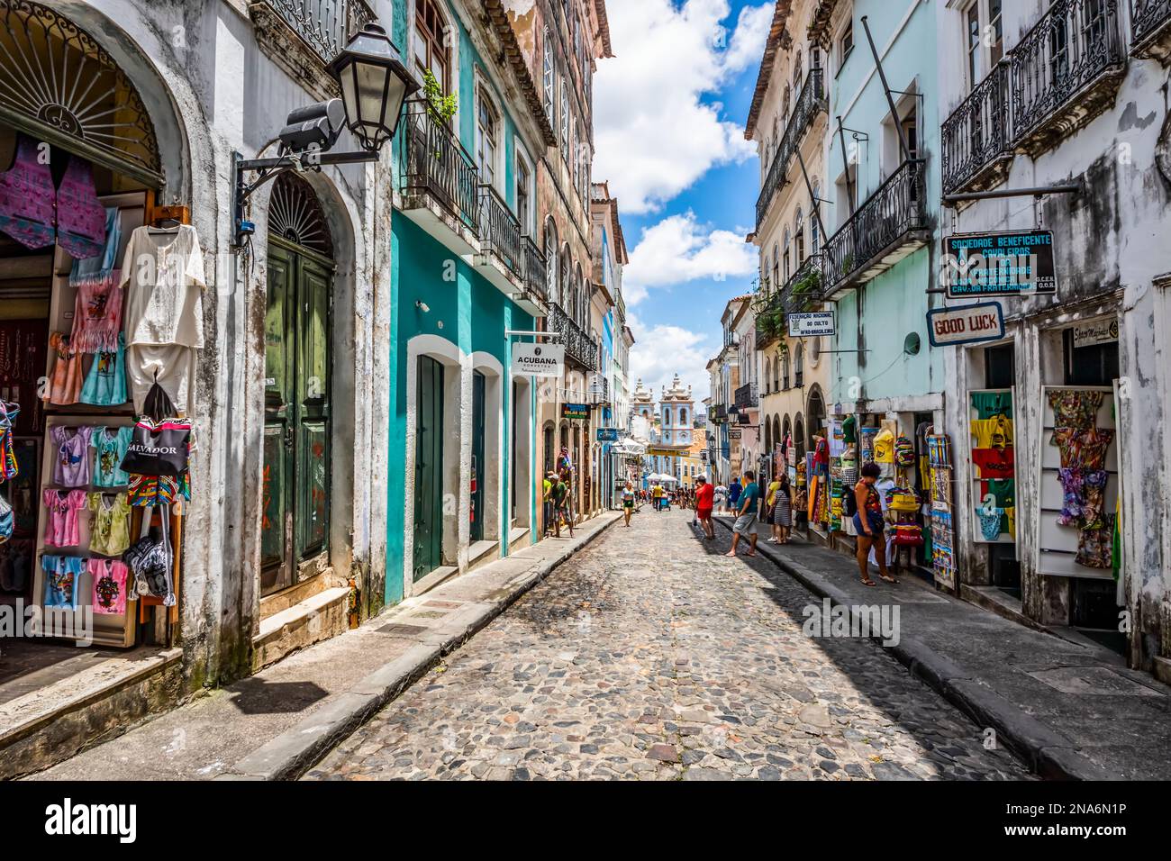 Straßenszene in Pelourinho; Salvador, Bahia, Brasilien Stockfoto