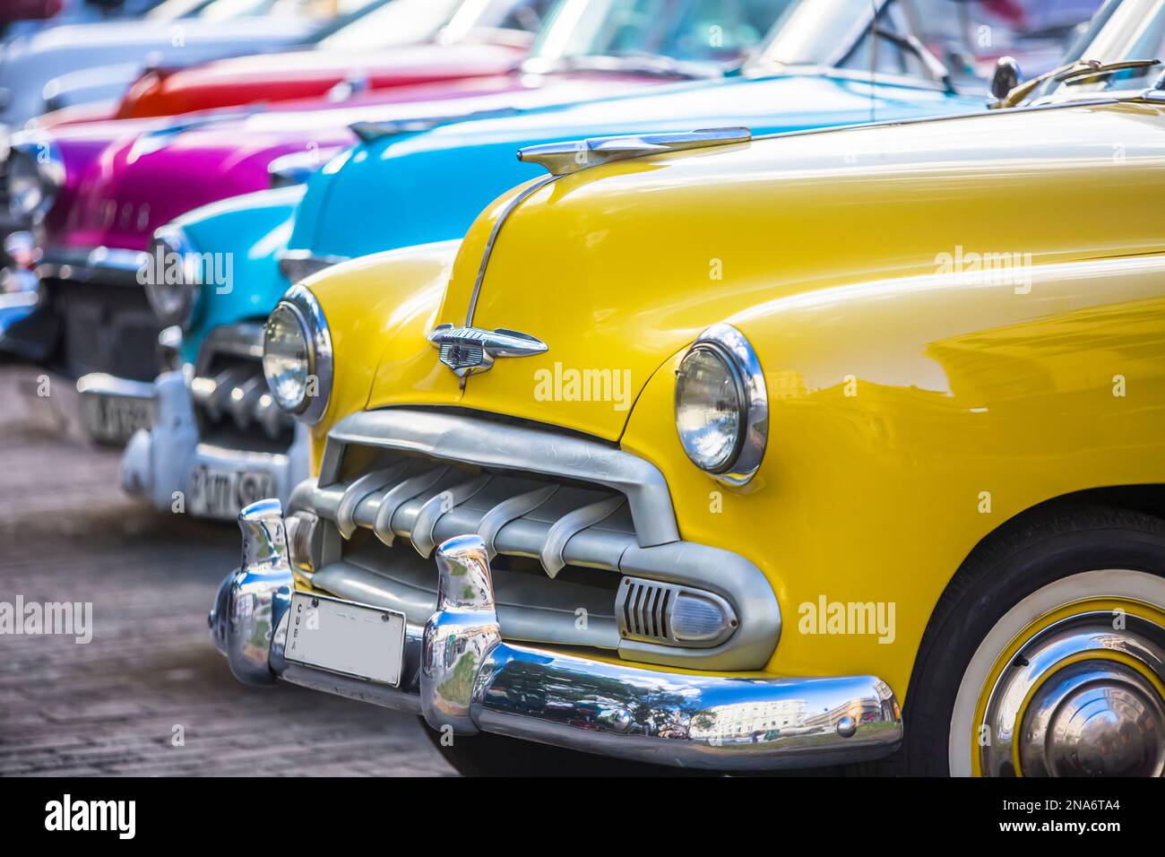 Oldtimer rund um den Central Park in Havanna; Havanna, Havanna, Kuba Stockfoto