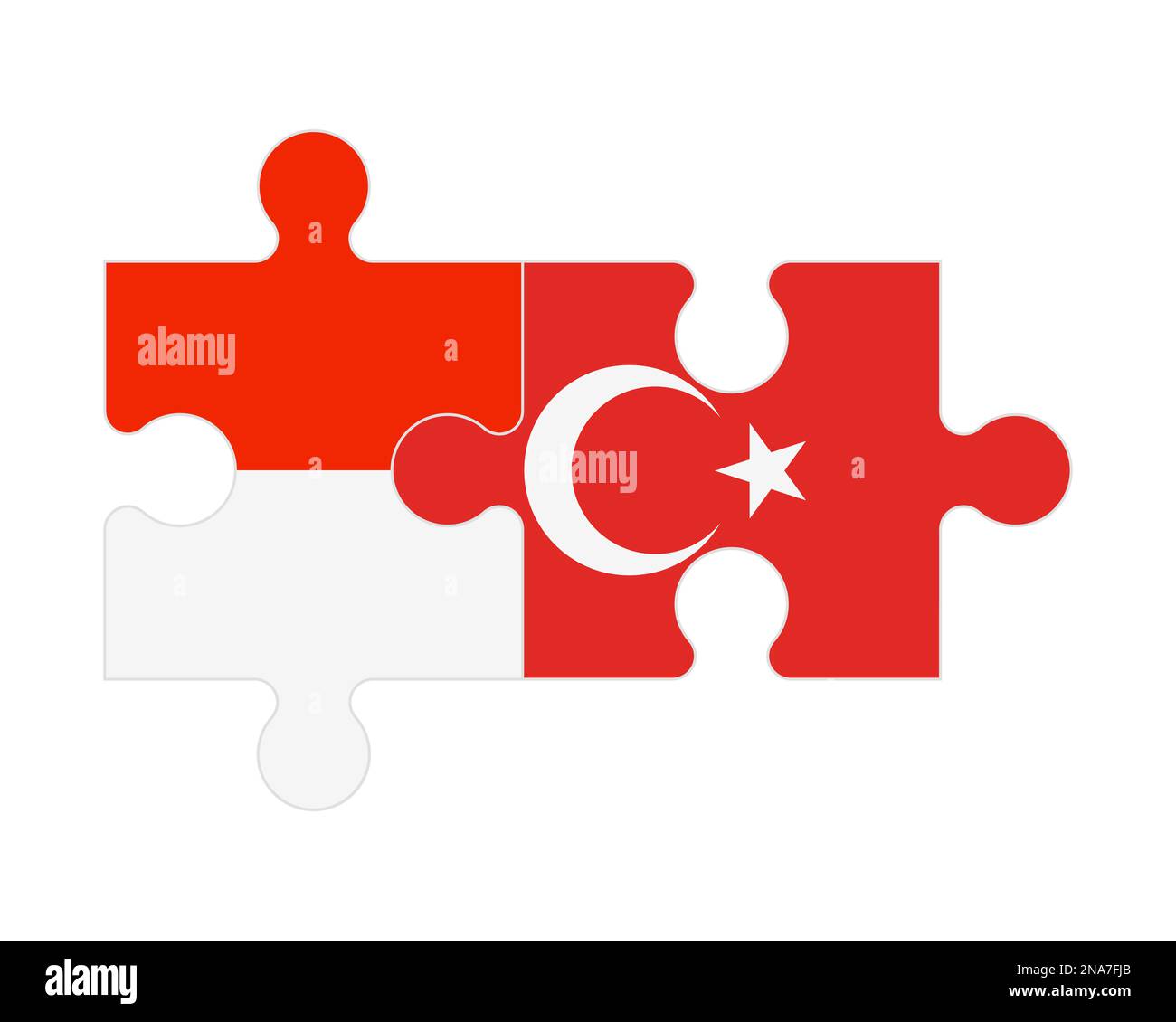 Zusammenhängendes Puzzle von Flaggen Indonesiens und der Türkei, Vektor Stock Vektor