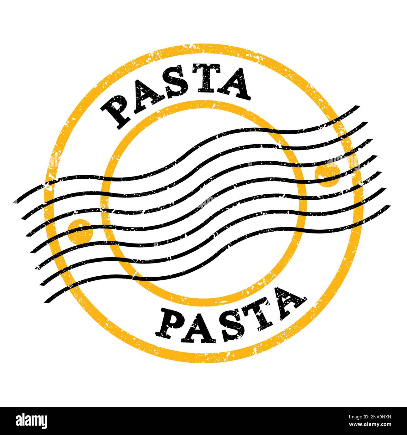 PASTA, Text auf gelb-schwarzem, grungeligem Briefstempel. Stockfoto