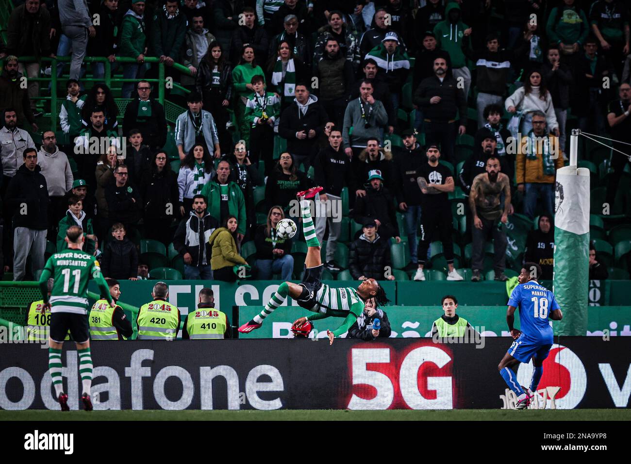 Lissabon, Portugal. 12. Februar 2023. Youssef Chermiti (C) von Sporting CP in Aktion während des Spiels Liga Bwin zwischen Sporting CP und FC Porto bei Estadio Jose Alvalade. (Endstand: Sporting CP 1:2 FC Porto) Guthaben: SOPA Images Limited/Alamy Live News Stockfoto