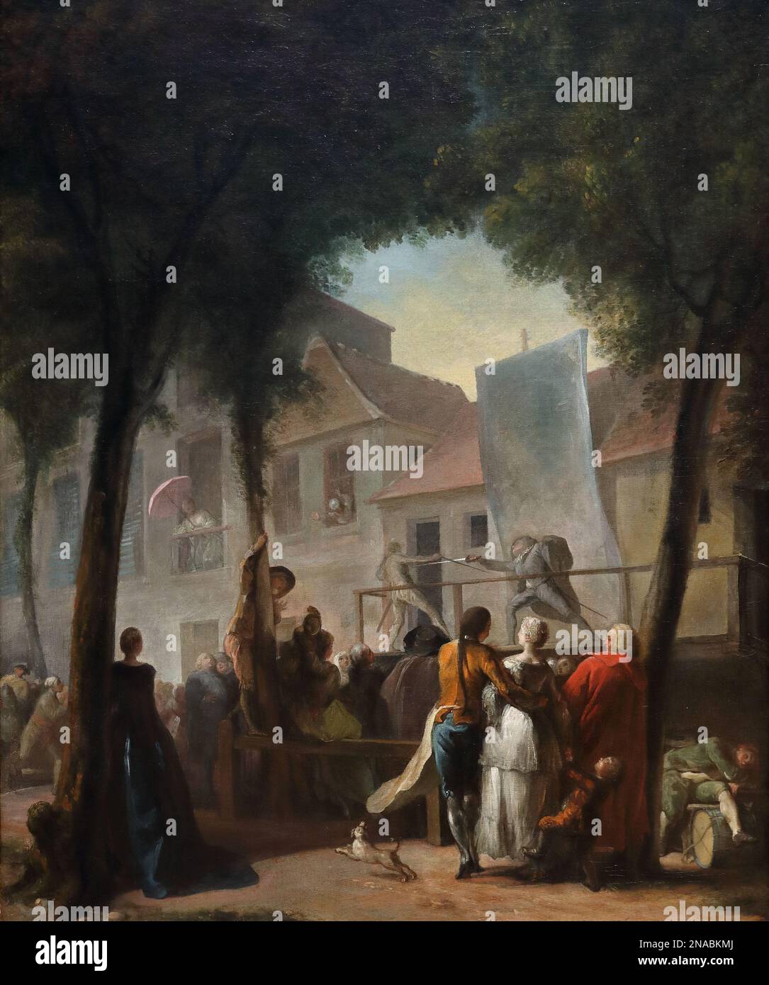 Eine Straßenshow in Paris vom französischen Maler Gabriel-Jacques de Saint-Aubin in der National Gallery, London, Großbritannien Stockfoto