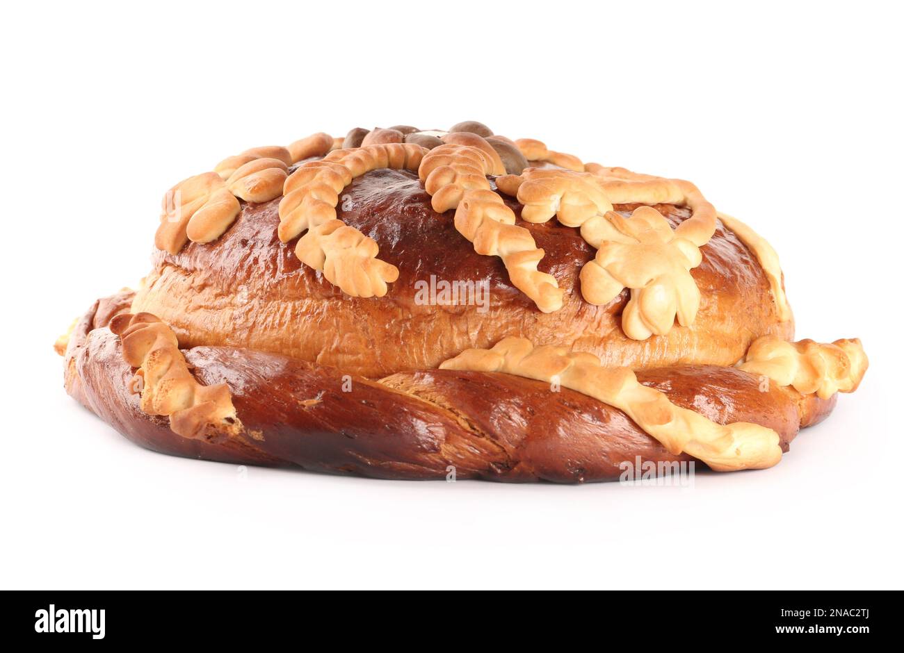 Korovai isoliert auf weiß. Ukrainisches Brot und Salz einladende Tradition Stockfoto