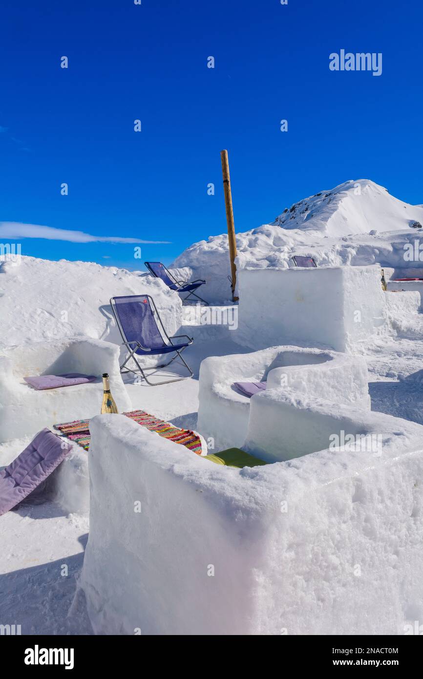 Italien, ItalienTrentino-Alto Adige Trento District,Trentino Val di Fassa Canazei Belvedere Skigebiet, Fredarola Refuge Stockfoto