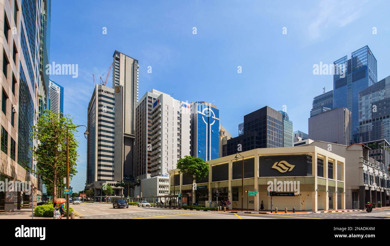 Die Wirtschaft Singapurs ist eine hoch entwickelte freie Marktwirtschaft mit dirigistischen Merkmalen. Stockfoto