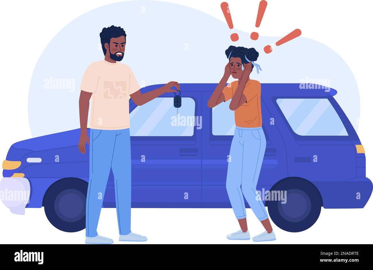 Panischer Teenager, der sich weigert, 2D Vektor-isolierte Illustration zu fahren Stock Vektor