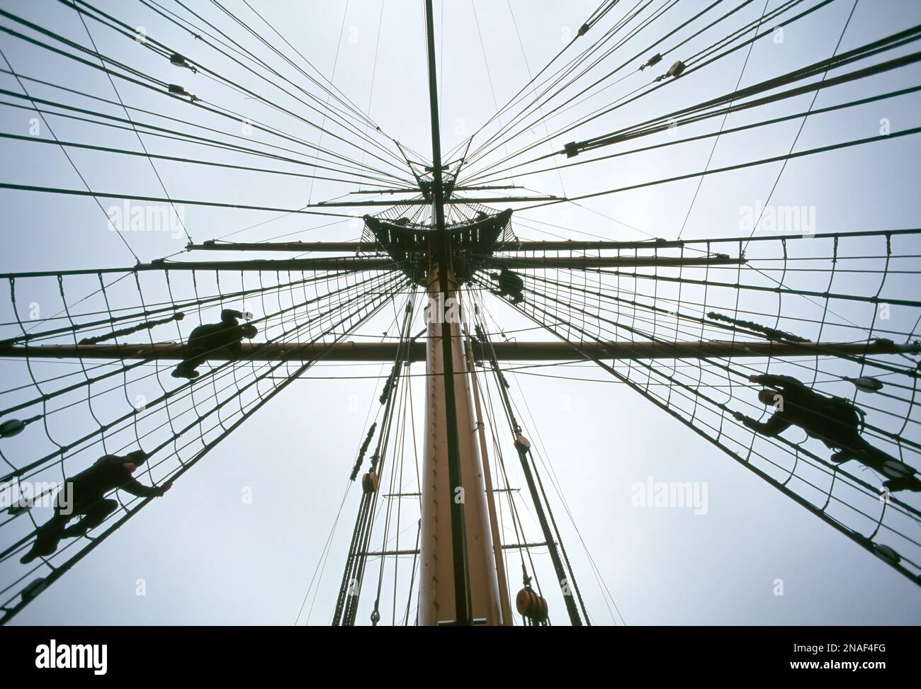 Takelage des Bark Eagle, der US-Küstenwache; New London, Connecticut, Vereinigte Staaten von Amerika Stockfoto