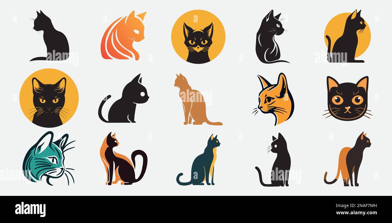 Katzenvektor züchtet süßes Haustier-Set-Illustration. Verschiedene Arten von Vektorkatzen Stock Vektor