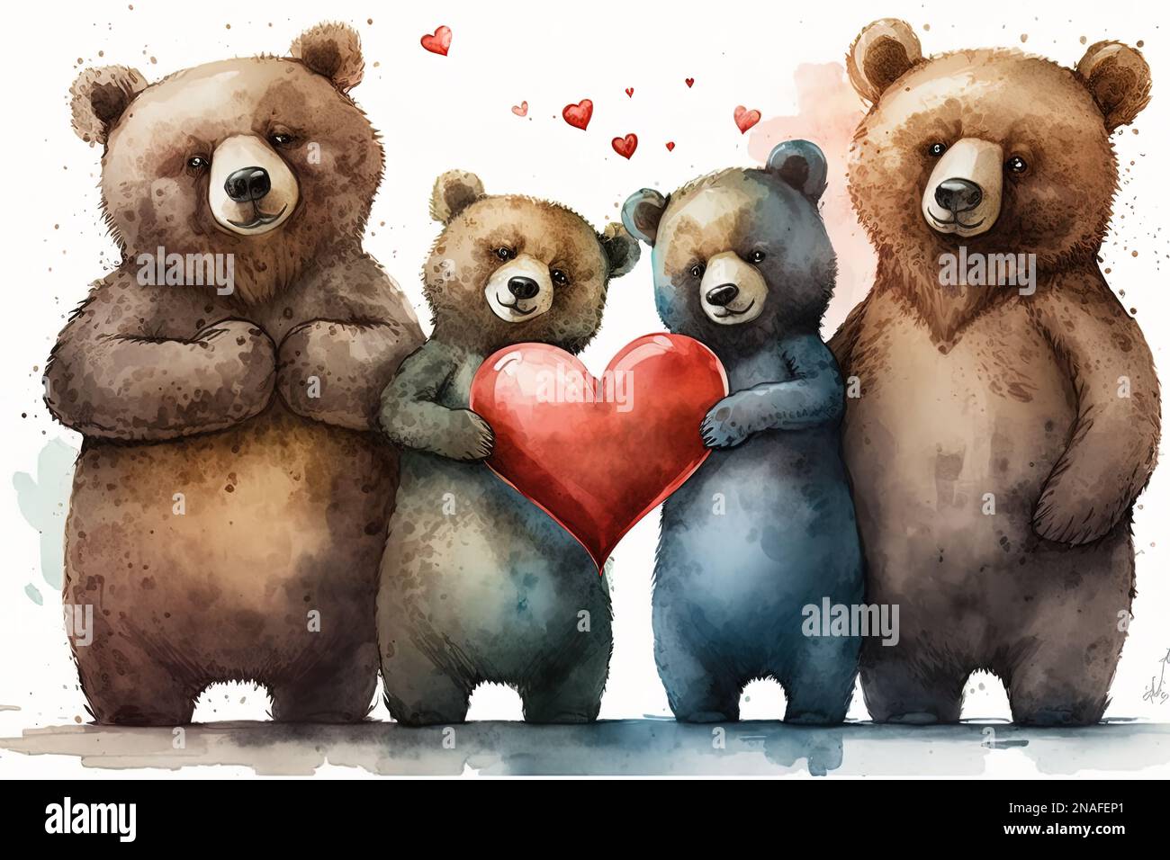 Süß Happy Valentinstag Braune Teddybären bezaubernde Cartoon Aquarell. Qualitativ hochwertige Darstellung Stockfoto
