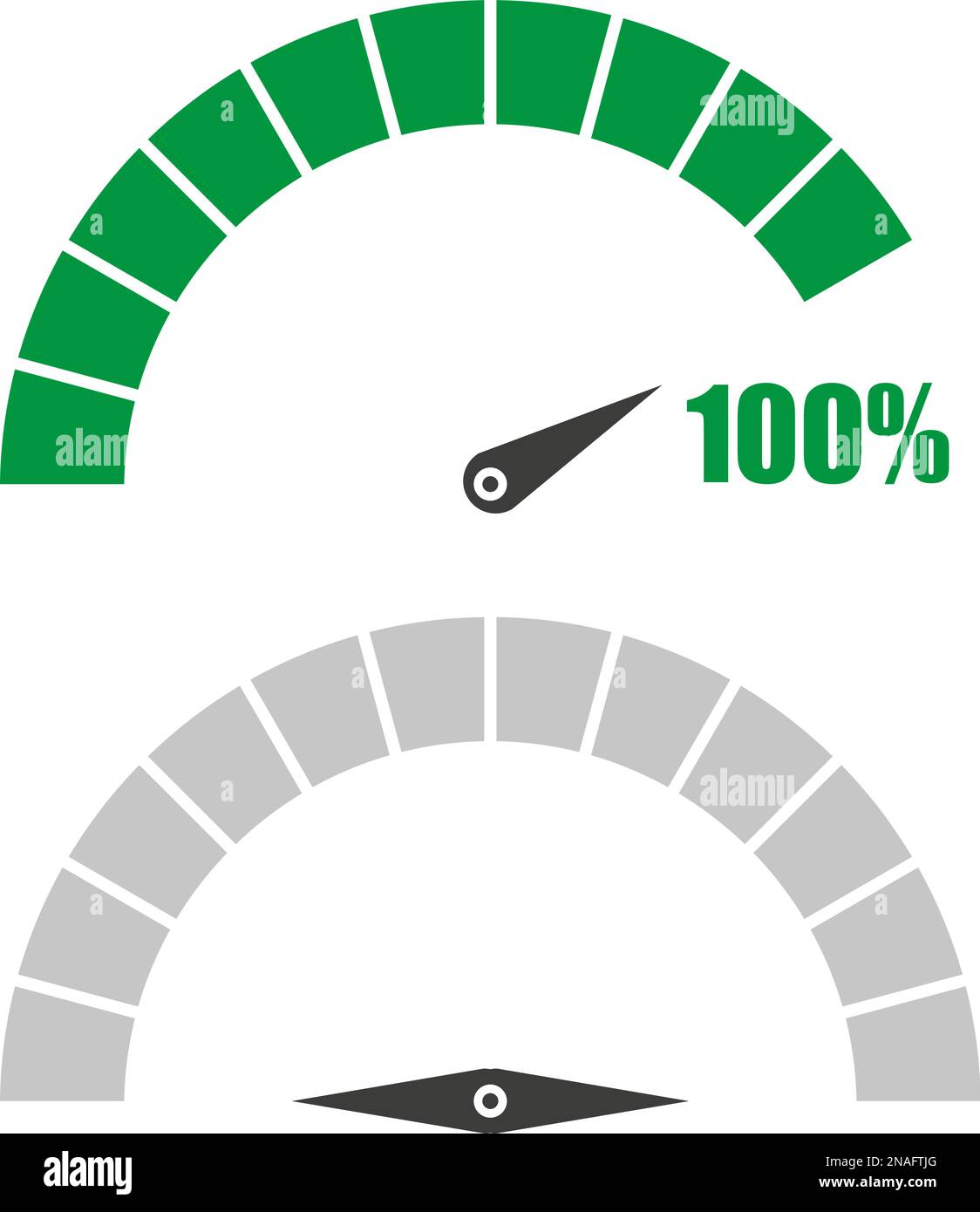 Satz von Tachometer oder Nennwert signiert Infografik-Element mit Prozent 100 Stock Vektor