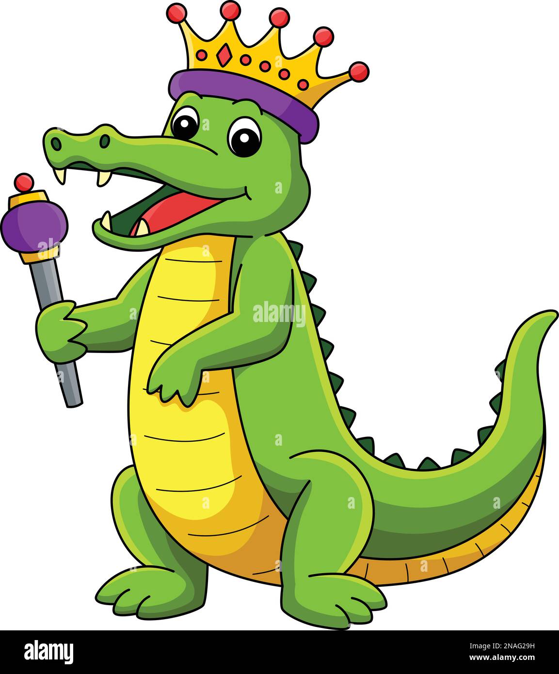 Mardi Gras Crown King Crocodile Cartoon Clipart Stock Vektor