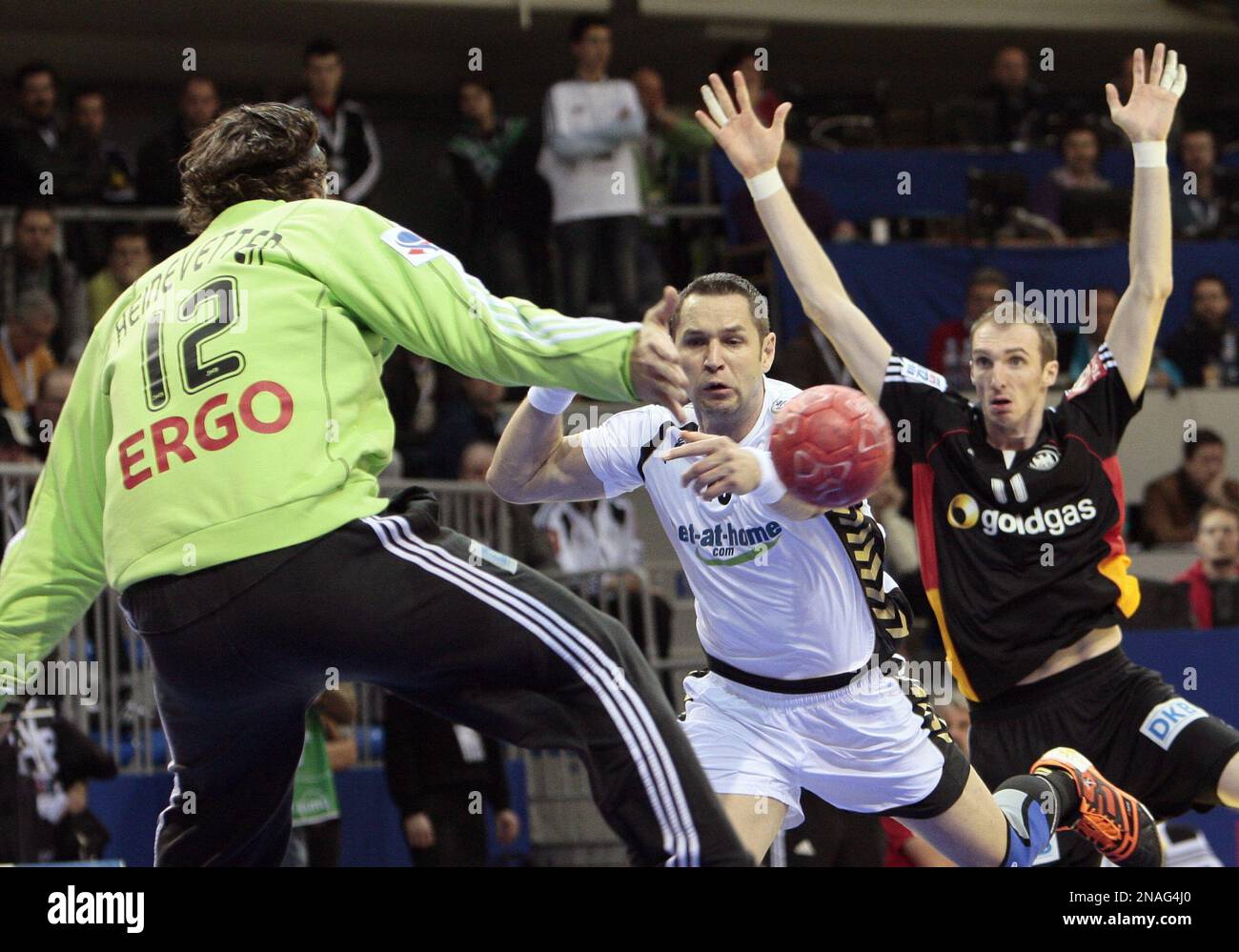 Germany's goalkeeper Silvio Heinevetter, attempts a save in front of