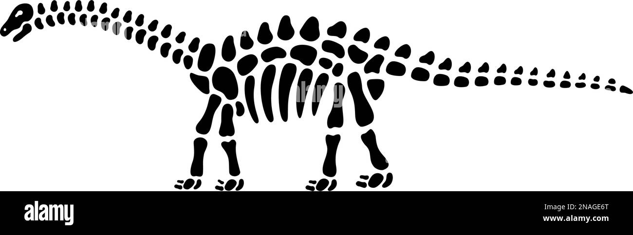 Brahiosaurus-Skelett. Brahiosaurus fossile Körperteile. Dinosaurierknochen. Gefährliches altes Raubtier. Jurassic Raptor. Prähistorische Kreatur Knochen Stock Vektor