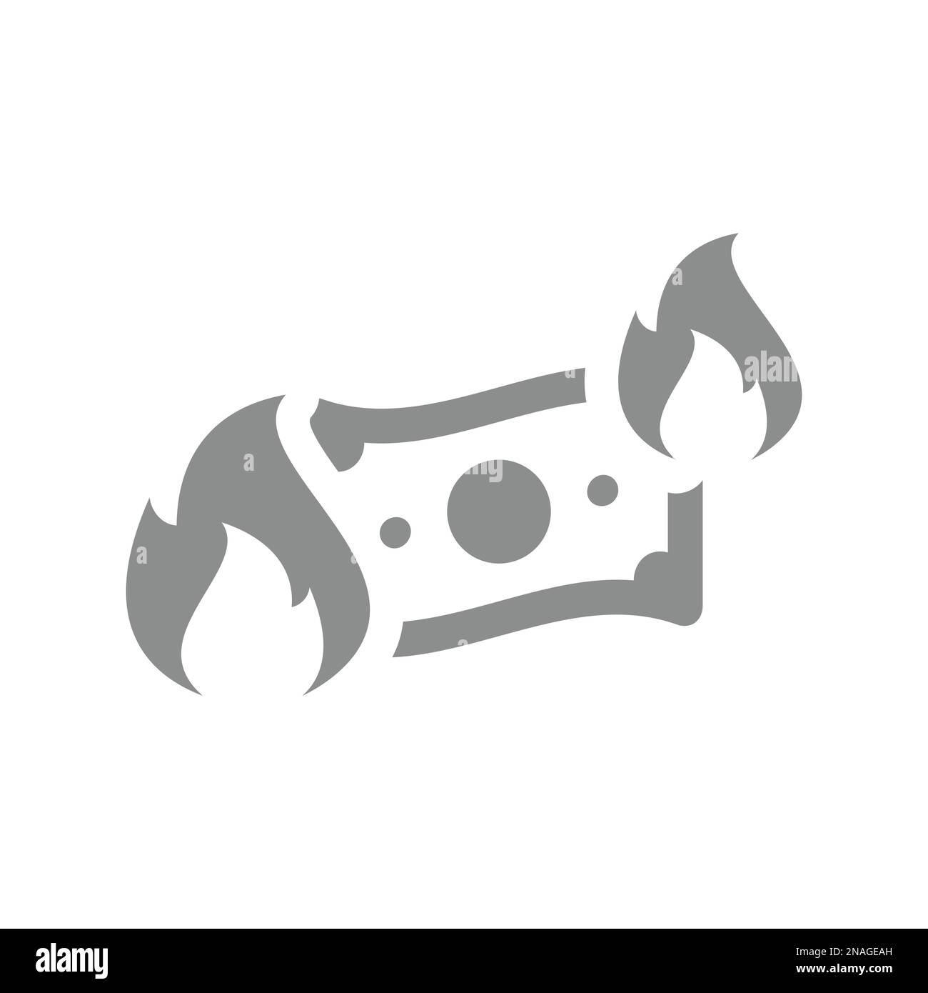 Symbol für Dollarschein, Banknote und Feuer- oder Flammenvektor. Geld verbrennen, Inflationssymbol. Stock Vektor