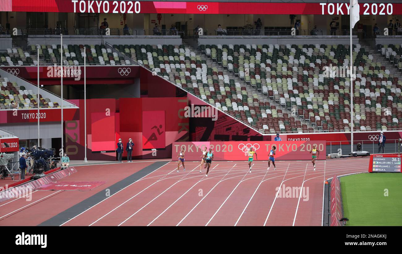 06. AUGUST 2021 – Tokio, Japan: Athletics Women's 400m Final bei den Olympischen Spielen 2020 in Tokio (Foto: Mickael Chavet/RX) Stockfoto