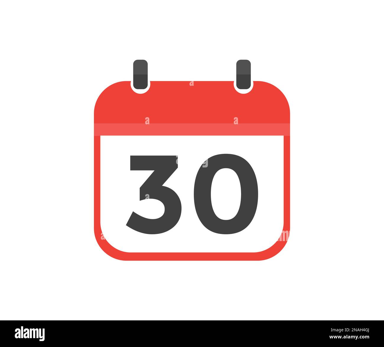 Einfacher Kalender mit Logo-Design für Datum 30 Tag. Kalendersymbol flacher Tag 30. Erinnerungssymbol. Datum des Veranstaltungsplans. Zeitvektor für Besprechungstermin. Stock Vektor
