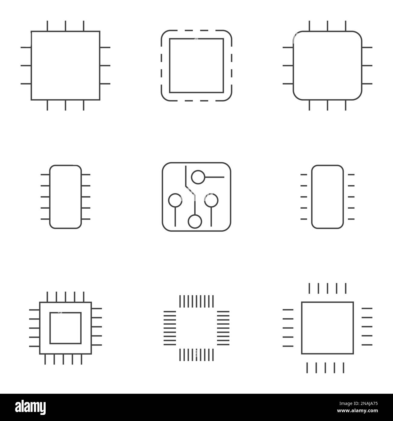 Gruppe von Objekten im Thema des Computerchips Stock Vektor