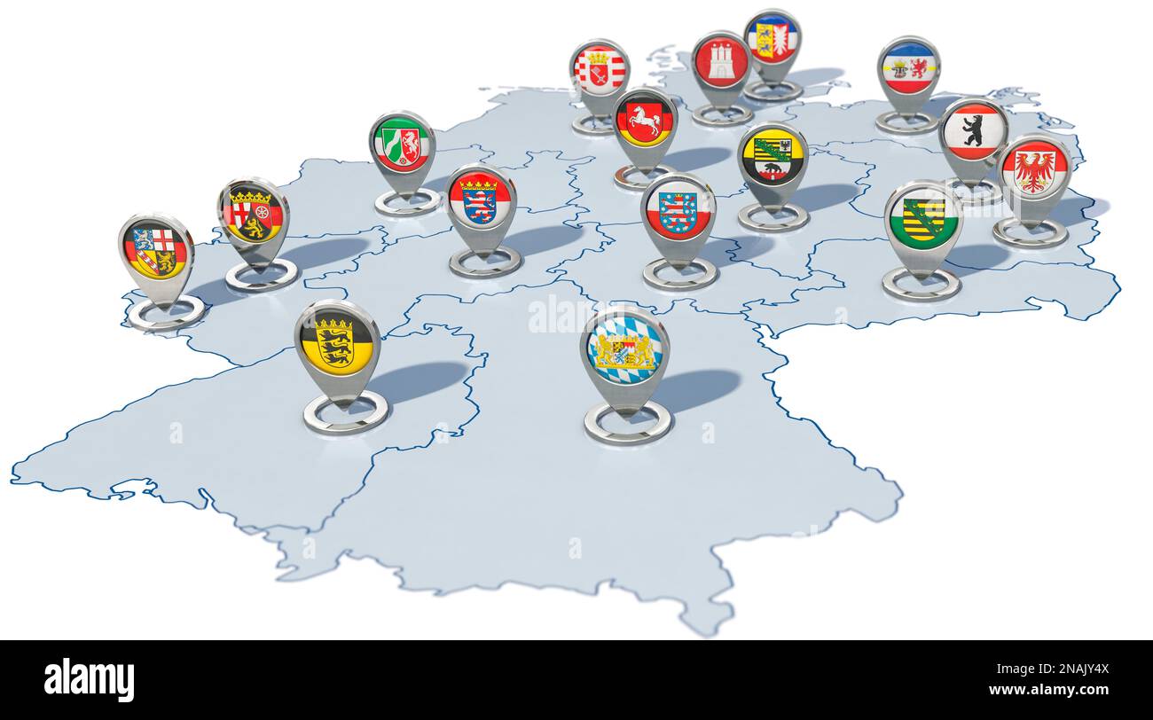 Alle 16 Bundesländer auf der deutschen Karte Stockfoto