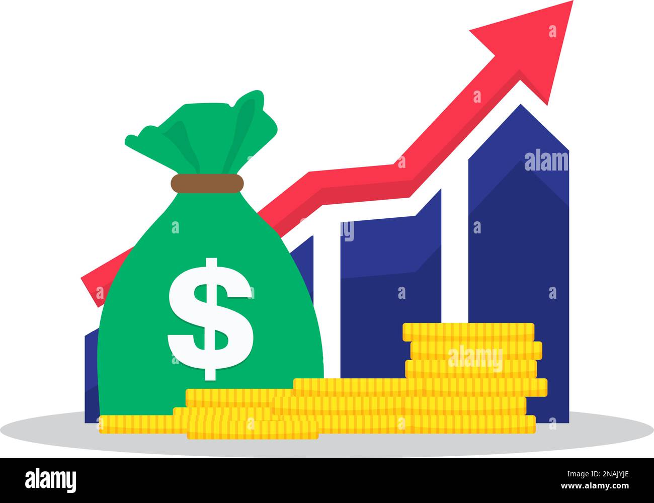 Einkommenssteigerung, Finanzstrategie, hohe Kapitalrendite, Haushaltssaldo, Kapitalbeschaffung, langfristige Steigerung, Umsatzwachstum. Stock Vektor