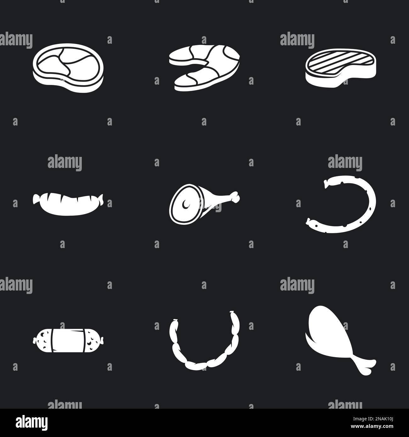 Symbole für Themenfleisch. Schwarzer Hintergrund Stock Vektor