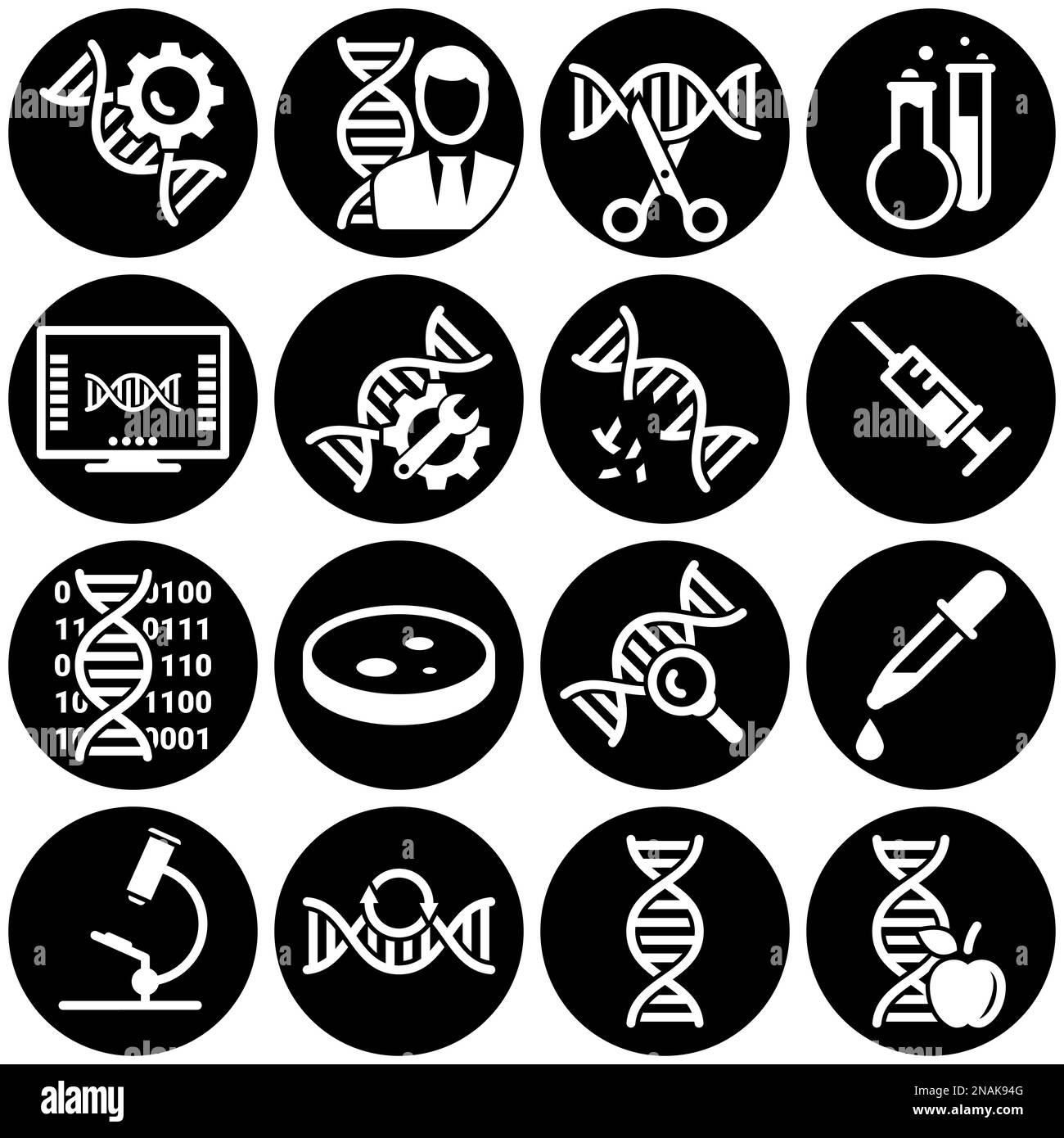 Satz einfacher Symbole zu einem Thema: Genetik, Medizin, Forschung, Vektor, Design, Sammlung, flach, Zeichen, Symbol, Element, Objekt, Illustration. Weißer Backg Stock Vektor Satz einfacher Symbole zu einem Thema: Genetik, Medizin, Forschung, Vektor, Design, Sammlung, flach, Zeichen, Symbol, Element, Objekt, Illustration. Weißer Backg Stock Vektor