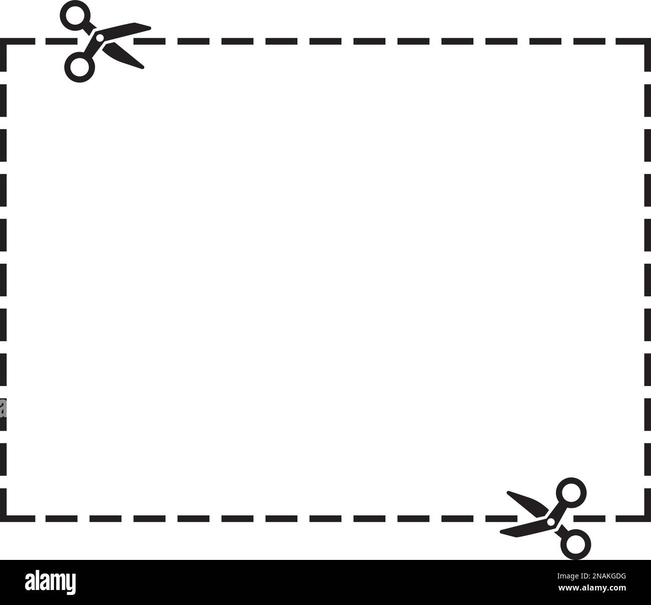 Abbildung: Rechteckige Form eines ausgeschnittenen Coupons mit Scherenvektor Stock Vektor